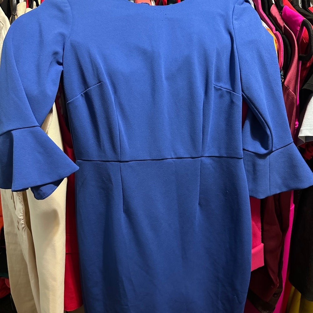 Donna Morgan Blue Sheath Dress with Bell Sleeves